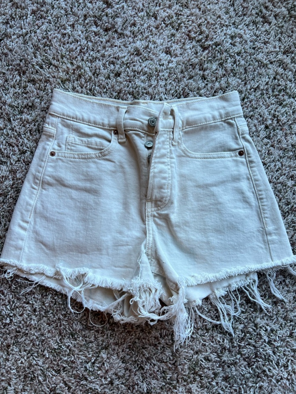 Old Navy Cream High-Rise Frayed Hem Denim Shorts